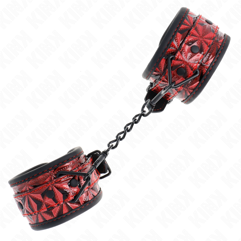KINK - DIAMOND PATTERN WRIST RESTRAINTS DARK RED ADJUSTABLE 17-26 CM X 5.5 CM - My naughty haven #