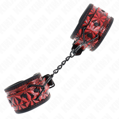 KINK - DIAMOND PATTERN WRIST RESTRAINTS DARK RED ADJUSTABLE 17-26 CM X 5.5 CM - My naughty haven #