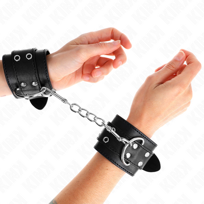 KINK - DOUBLE BUCKLE WRIST RESTRAINTS BLACK ADJUSTABLE 19-26 CM - My naughty haven #