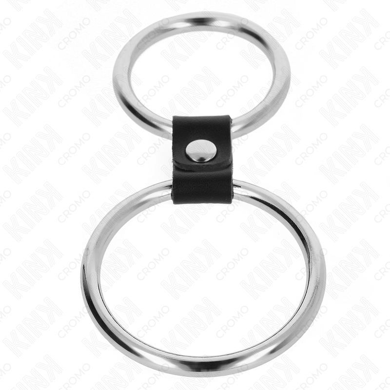 KINK - DOUBLE METAL PENIS RING 3.7 CM TO 5 CM CONNECTED BY LEATHER STRAP MODEL 1 - My naughty haven #