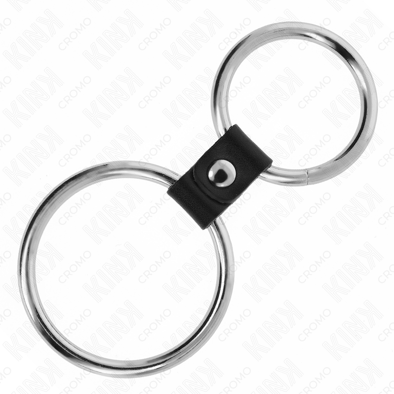 KINK - DOUBLE METAL PENIS RING 3.7 CM TO 5 CM CONNECTED BY LEATHER STRAP MODEL 1 - My naughty haven #