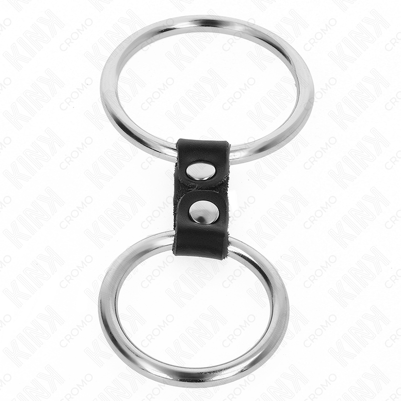 KINK - DOUBLE METAL PENIS RING 3.7 CM TO 5 CM CONNECTED BY LEATHER STRAP MODEL 2 - My naughty haven #