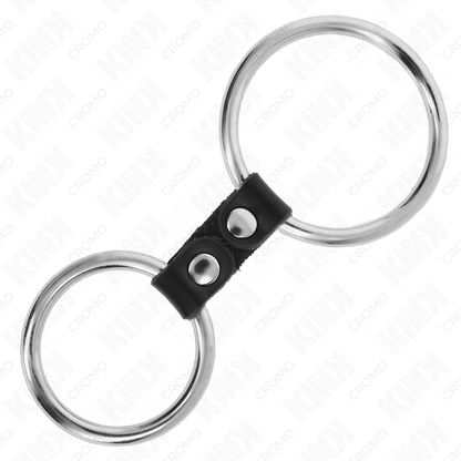 KINK - DOUBLE METAL PENIS RING 3.7 CM TO 5 CM CONNECTED BY LEATHER STRAP MODEL 2 - My naughty haven #