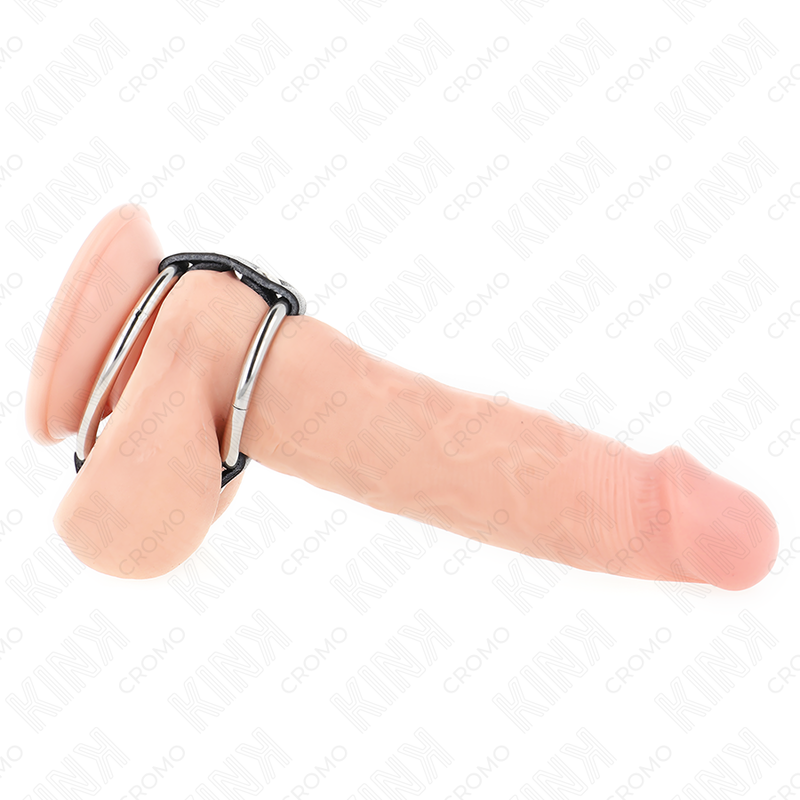 KINK - DOUBLE METAL PENIS RING 3.8 CM TO 5 CM CONNECTED WITH LEATHER - My naughty haven #