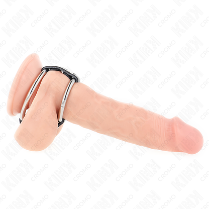 KINK - DOUBLE METAL PENIS RING 3.8 CM TO 5 CM CONNECTED WITH LEATHER - My naughty haven #