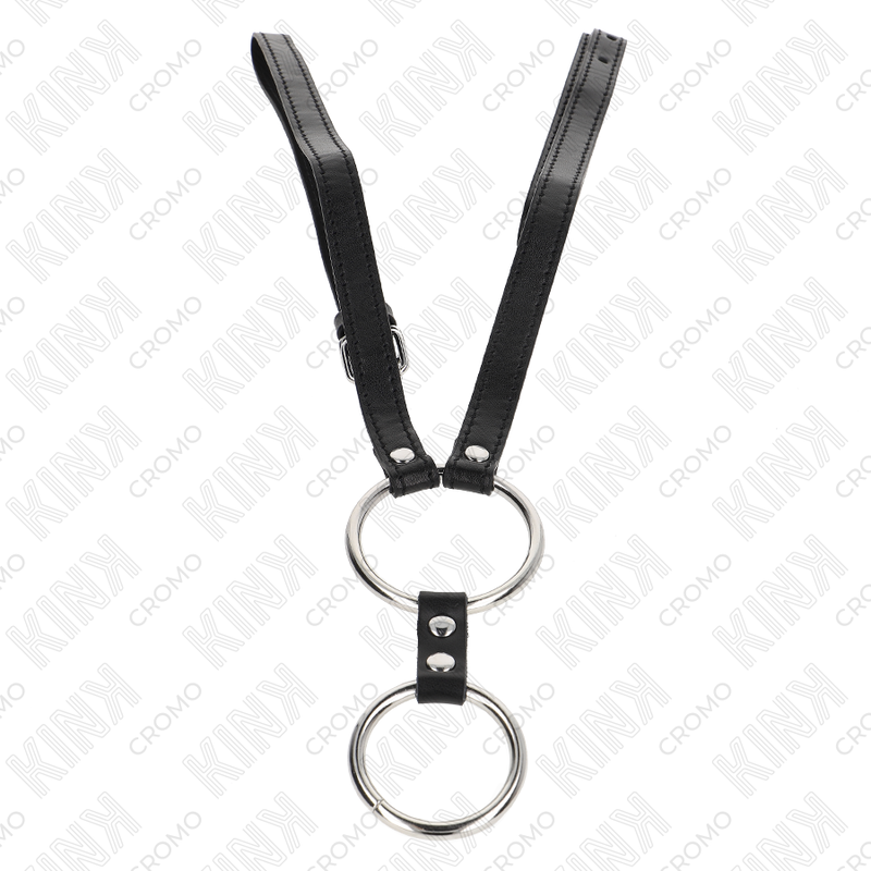 KINK - DOUBLE METAL PENIS RING 3.8 CM TO 5 CM WITH LEATHER BELT 112 CM - My naughty haven #