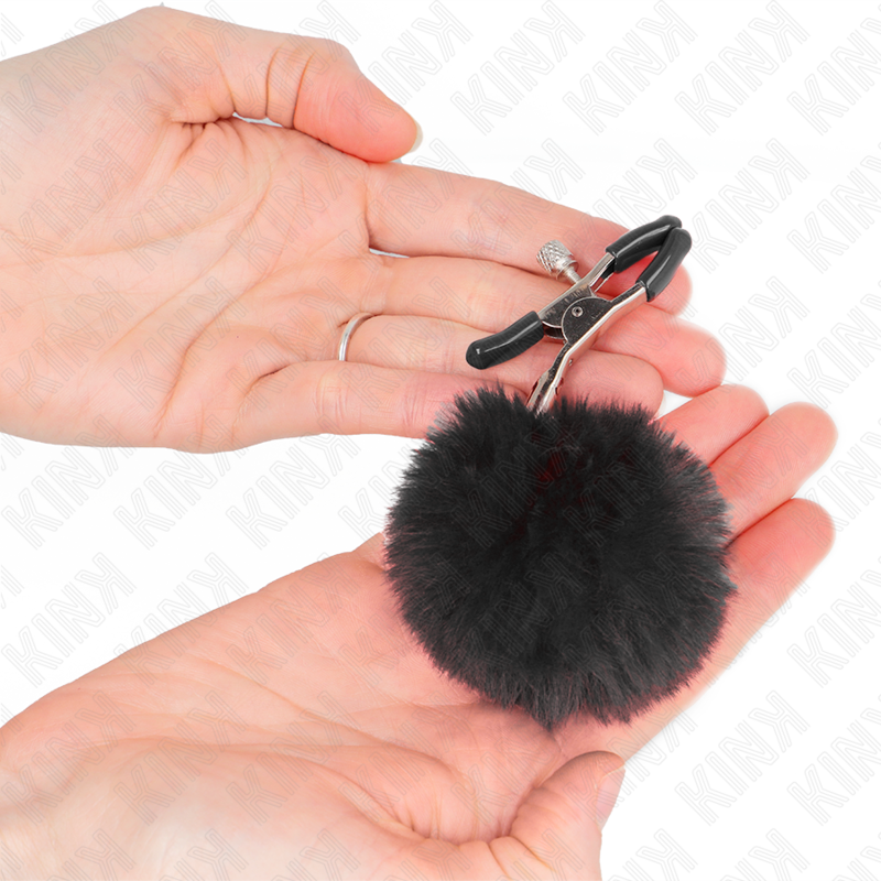 KINK - FAUX FUR BALL NIPPLE CLAMP BLACK 6 CM - My naughty haven #