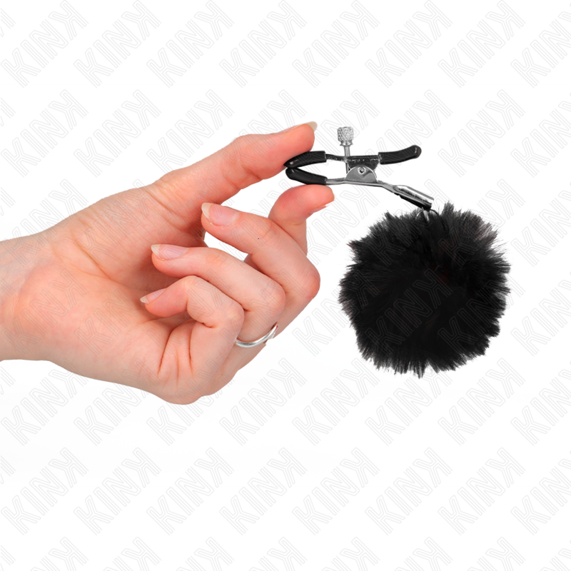 KINK - FAUX FUR BALL NIPPLE CLAMP BLACK 6 CM - My naughty haven #
