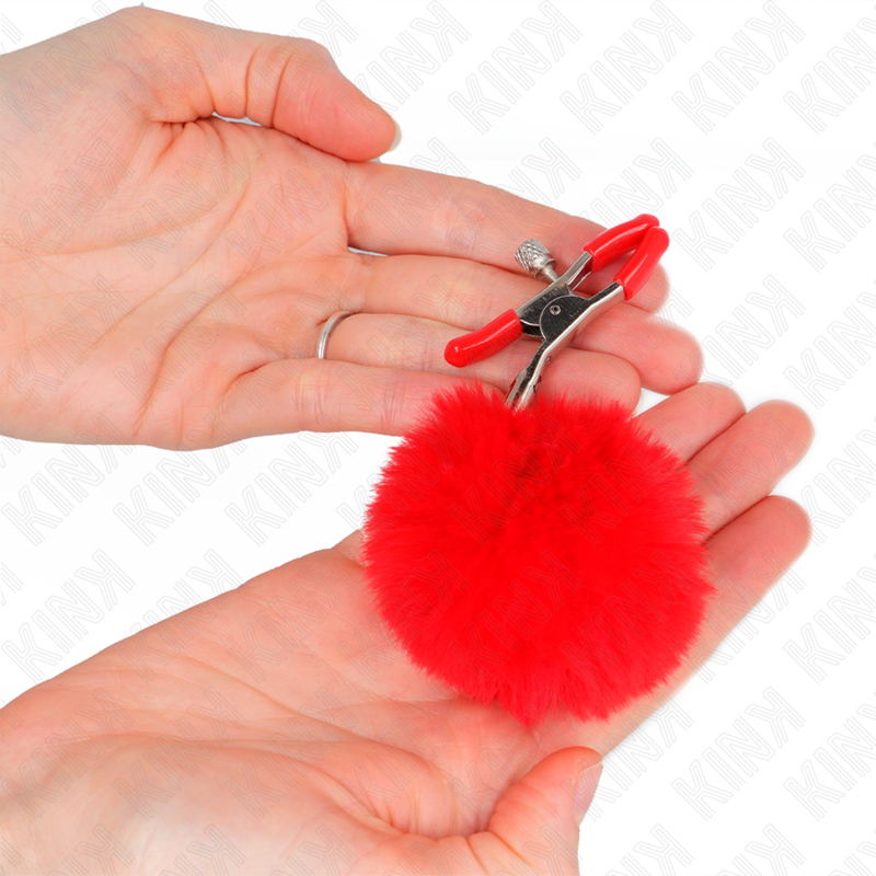 KINK - FAUX FUR BALL NIPPLE CLAMP RED 6 CM - My naughty haven #