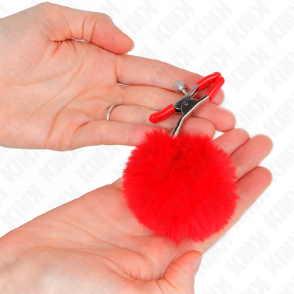 KINK - FAUX FUR BALL NIPPLE CLAMP RED 6 CM - My naughty haven #