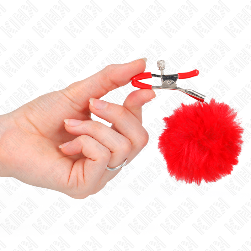 KINK - FAUX FUR BALL NIPPLE CLAMP RED 6 CM - My naughty haven #