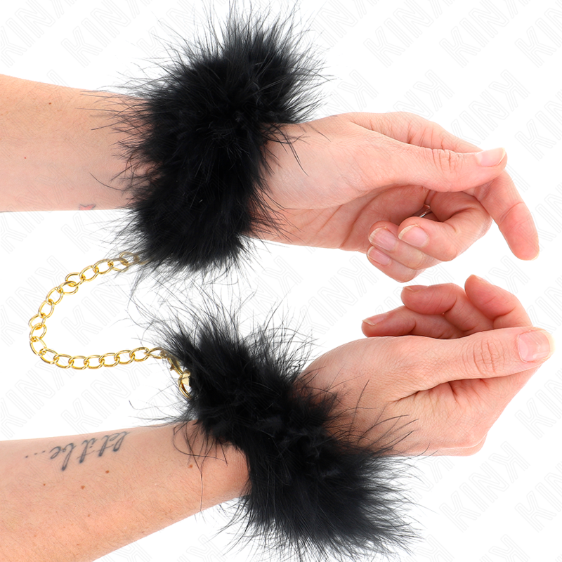 KINK - FEATHER HAND CUFFS WITH GOLD CHAIN MODEL 0 - My naughty haven #