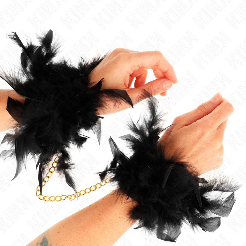 KINK - FEATHER HAND CUFFS WITH GOLD CHAIN MODEL 1 - My naughty haven #