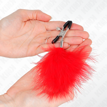 KINK - FEATHER NIPPLE CLAMP RED 7 CM - My naughty haven #