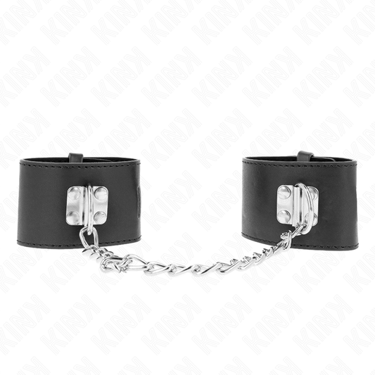 KINK - FIXED WRIST RESTRAINTS WITH CHAIN 30 CM AND PADLOCK CLOSURE BLACK ADJUSTABLE 16-23 CM X 5.5 CM - My naughty haven #