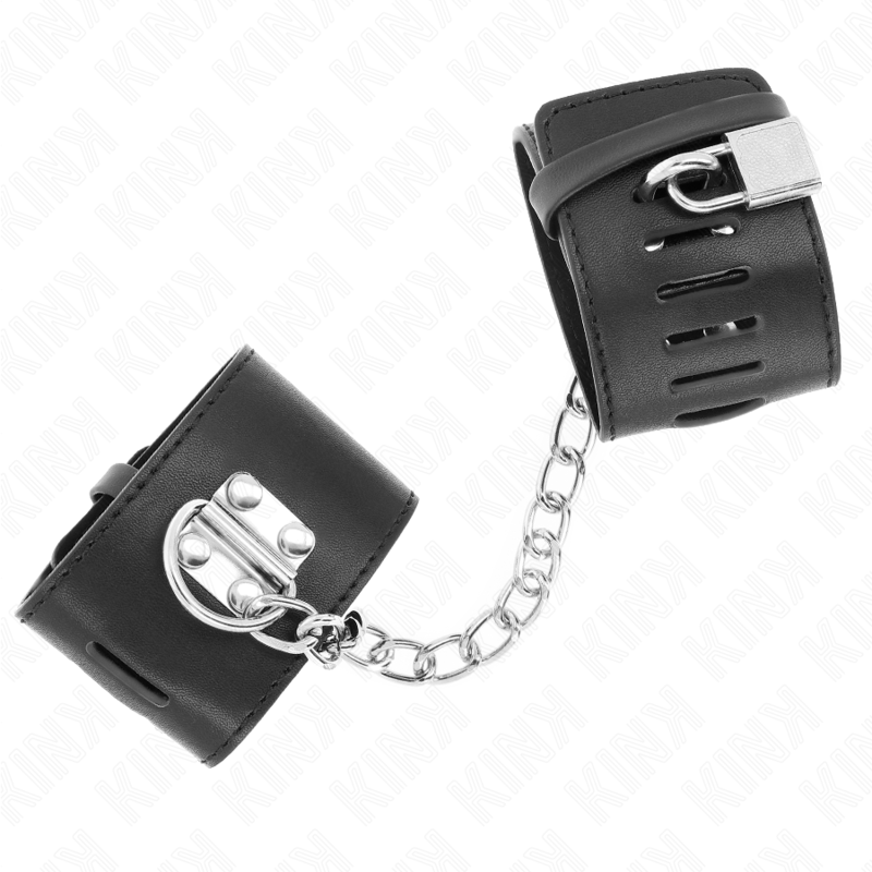 KINK - FIXED WRIST RESTRAINTS WITH CHAIN 30 CM AND PADLOCK CLOSURE BLACK ADJUSTABLE 16-23 CM X 5.5 CM - My naughty haven #