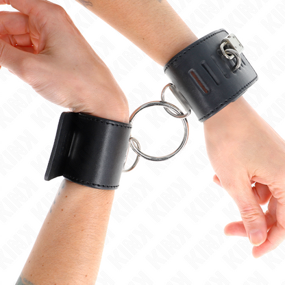 KINK - FIXED WRIST RESTRAINTS WITH RING AND PADLOCK CLOSURE BLACK ADJUSTABLE 16-23 CM X 5.5 CM - My naughty haven #