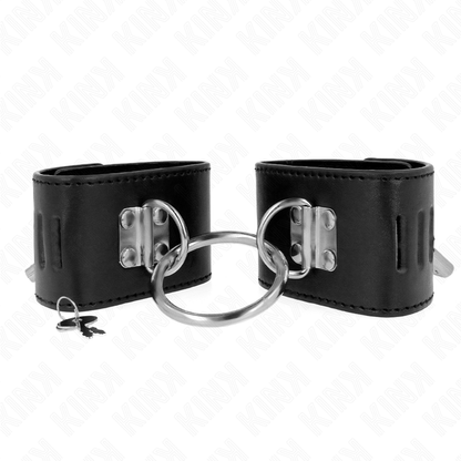 KINK - FIXED WRIST RESTRAINTS WITH RING AND PADLOCK CLOSURE BLACK ADJUSTABLE 16-23 CM X 5.5 CM - My naughty haven #