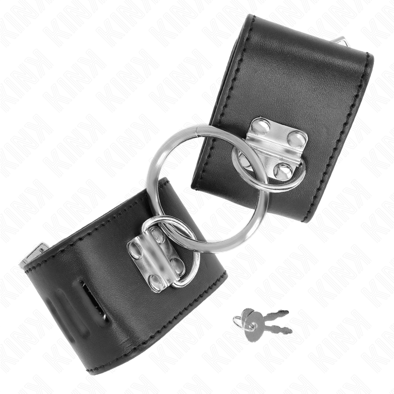 KINK - FIXED WRIST RESTRAINTS WITH RING AND PADLOCK CLOSURE BLACK ADJUSTABLE 16-23 CM X 5.5 CM - My naughty haven #