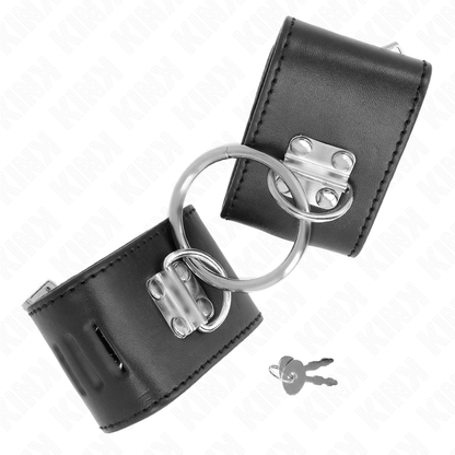 KINK - FIXED WRIST RESTRAINTS WITH RING AND PADLOCK CLOSURE BLACK ADJUSTABLE 16-23 CM X 5.5 CM - My naughty haven #