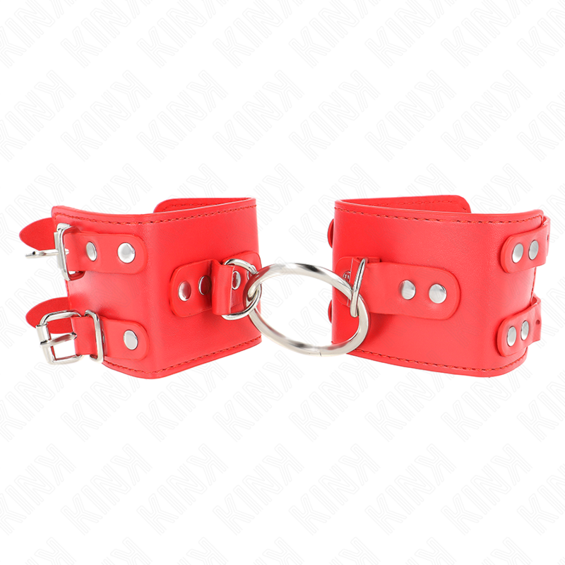 KINK - FIXED WRIST RESTRAINTS WITH RING AND STUDS ADJUSTABLE RED 17-22 CM X 6.5 CM - My naughty haven #