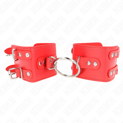 KINK - FIXED WRIST RESTRAINTS WITH RING AND STUDS ADJUSTABLE RED 17-22 CM X 6.5 CM - My naughty haven #