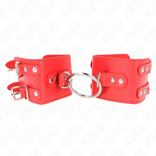 KINK - FIXED WRIST RESTRAINTS WITH RING AND STUDS ADJUSTABLE RED 17-22 CM X 6.5 CM - My naughty haven #