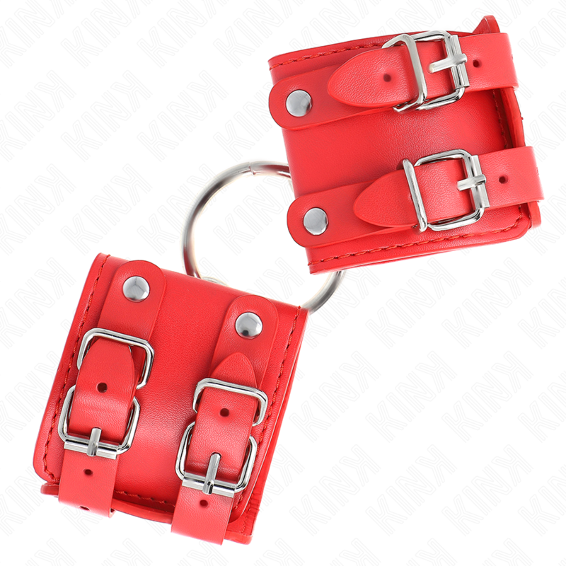 KINK - FIXED WRIST RESTRAINTS WITH RING AND STUDS ADJUSTABLE RED 17-22 CM X 6.5 CM - My naughty haven #