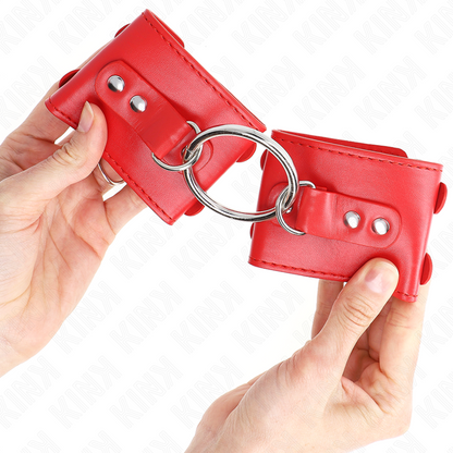 KINK - FIXED WRIST RESTRAINTS WITH RING AND STUDS ADJUSTABLE RED 17-22 CM X 6.5 CM - My naughty haven #