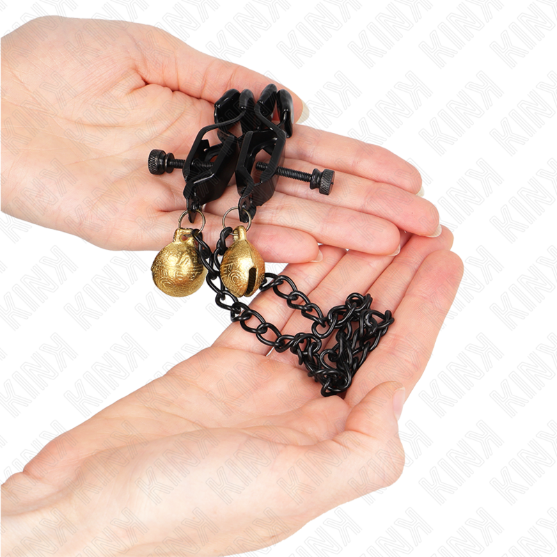 KINK - FLAT CHAIN NIPPLE CLAMPS AND BELL SILVER 30 CM - My naughty haven #