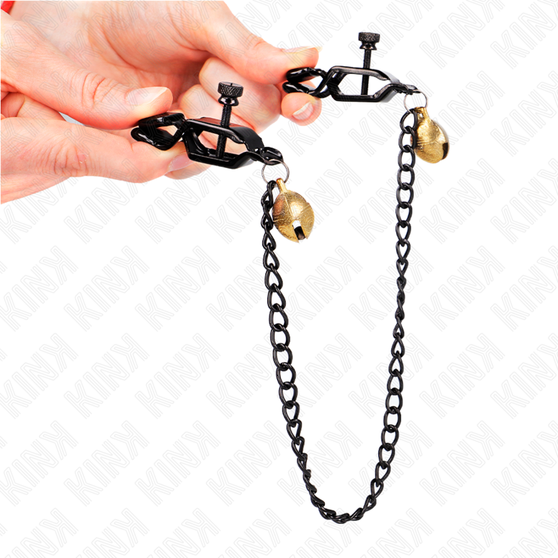KINK - FLAT CHAIN NIPPLE CLAMPS AND BELL SILVER 30 CM - My naughty haven #