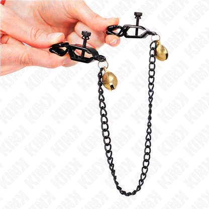 KINK - FLAT CHAIN NIPPLE CLAMPS AND BELL SILVER 30 CM - My naughty haven #