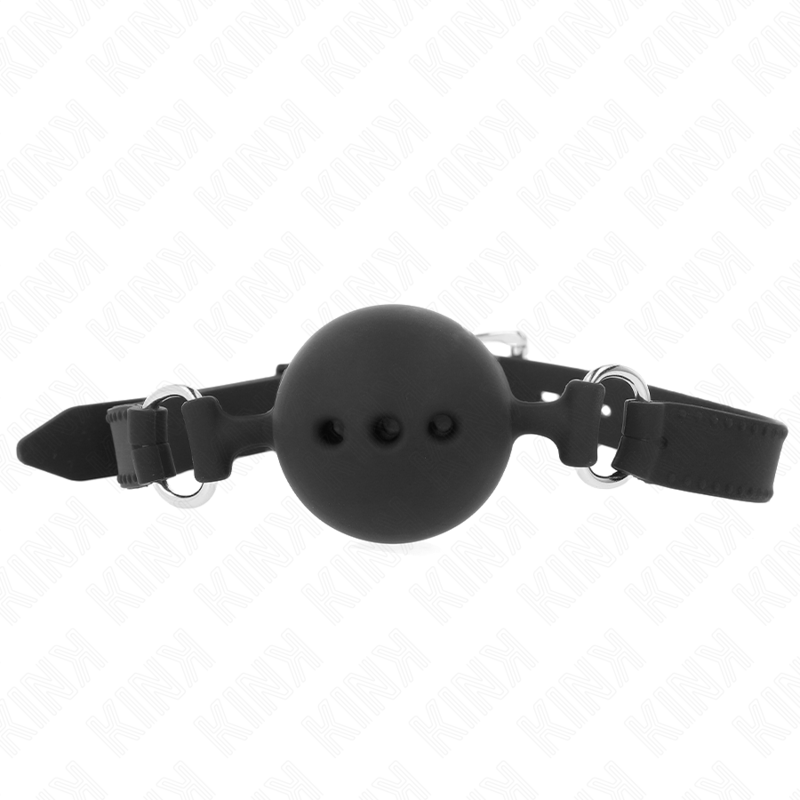 KINK - FULL SILICONE GAG 55 x 2 CM WITH 4.5 CM BALL SIZE M BLACK ADJUSTABLE 35-51 CM - My naughty haven #