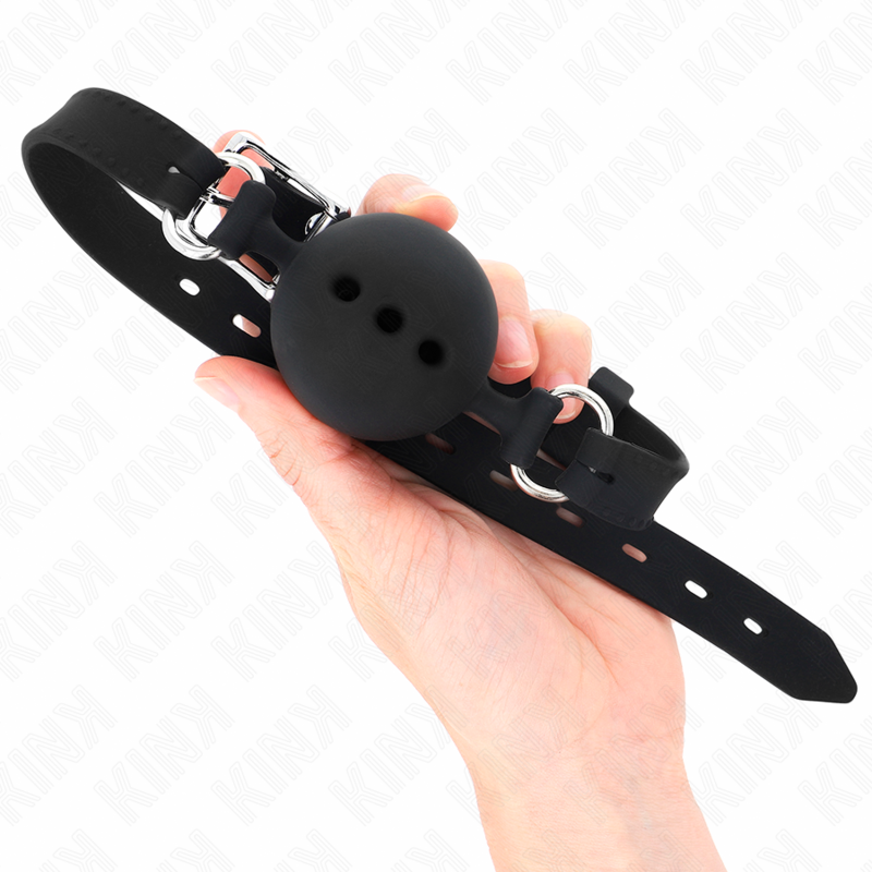 KINK - FULL SILICONE GAG 55 x 2 CM WITH 4.5 CM BALL SIZE M BLACK ADJUSTABLE 35-51 CM - My naughty haven #