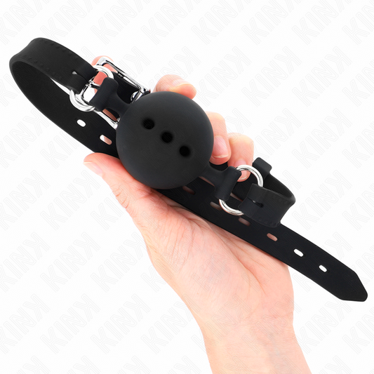 KINK - FULL SILICONE GAG 55 x 2 CM WITH 4.5 CM BALL SIZE M BLACK ADJUSTABLE 35-51 CM - My naughty haven #