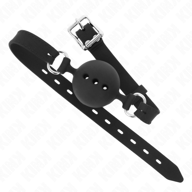 KINK - FULL SILICONE GAG 55 x 2 CM WITH 4.5 CM BALL SIZE M BLACK ADJUSTABLE 35-51 CM - My naughty haven #
