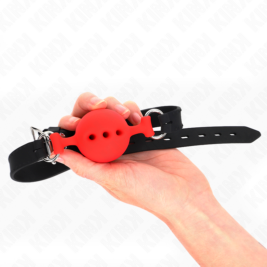 KINK - FULL SILICONE GAG 55 x 2 CM WITH 4.5 CM BALL SIZE M RED ADJUSTABLE 35-51 CM - My naughty haven #