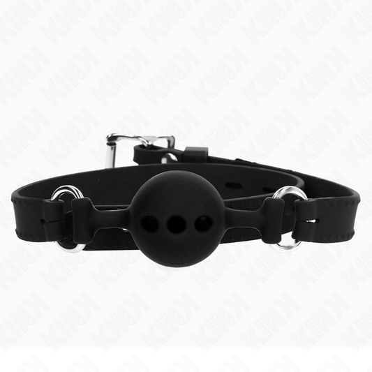 KINK - ПЪЛЕН СИЛИКОНОВ ГАГ 55 x 2 СМ С 4 СМ ТОПЧЕ, РАЗМЕР S, ЧЕРЕН, РЕГУЛИРУЕМ 35-51 СМ