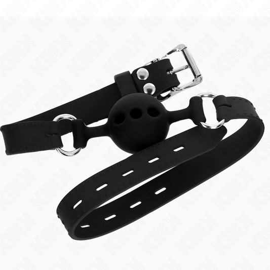 KINK - FULL SILICONE GAG 55 x 2 CM WITH 4 CM BALL SIZE S BLACK ADJUSTABLE 35-51 CM - My naughty haven #