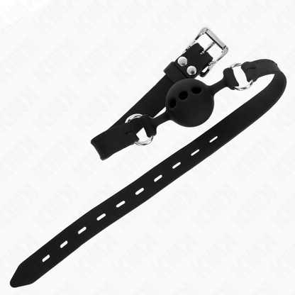 KINK - FULL SILICONE GAG 55 x 2 CM WITH 4 CM BALL SIZE S BLACK ADJUSTABLE 35-51 CM - My naughty haven #