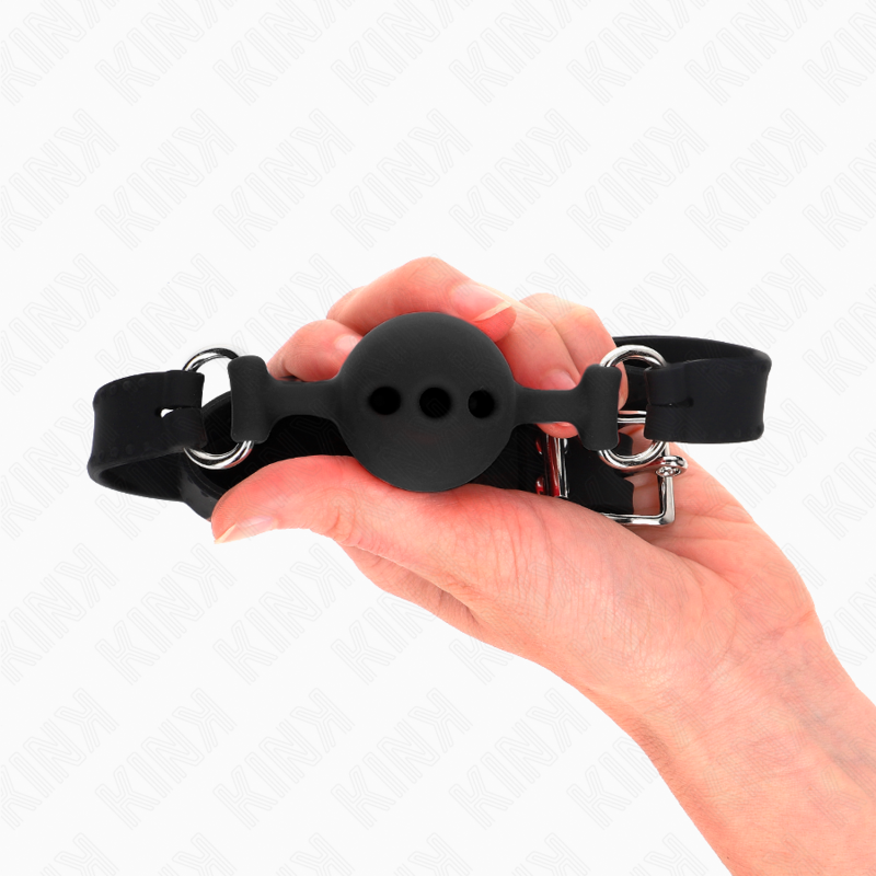 KINK - FULL SILICONE GAG 55 x 2 CM WITH 4 CM BALL SIZE S BLACK ADJUSTABLE 35-51 CM - My naughty haven #