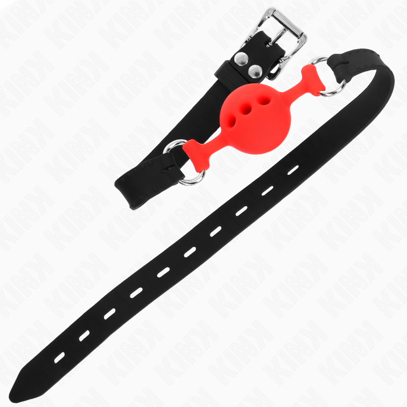 KINK - ПЪЛЕН СИЛИКОНОВ ГАГ 55 x 2 СМ С 4 СМ ТОПЧЕ, РАЗМЕР S, ЧЕРВЕН, РЕГУЛИРУЕМ 35-51 СМ