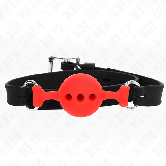 KINK - FULL SILICONE GAG 55 x 2 CM WITH 4 CM BALL SIZE S RED ADJUSTABLE 35-51 CM - My naughty haven #