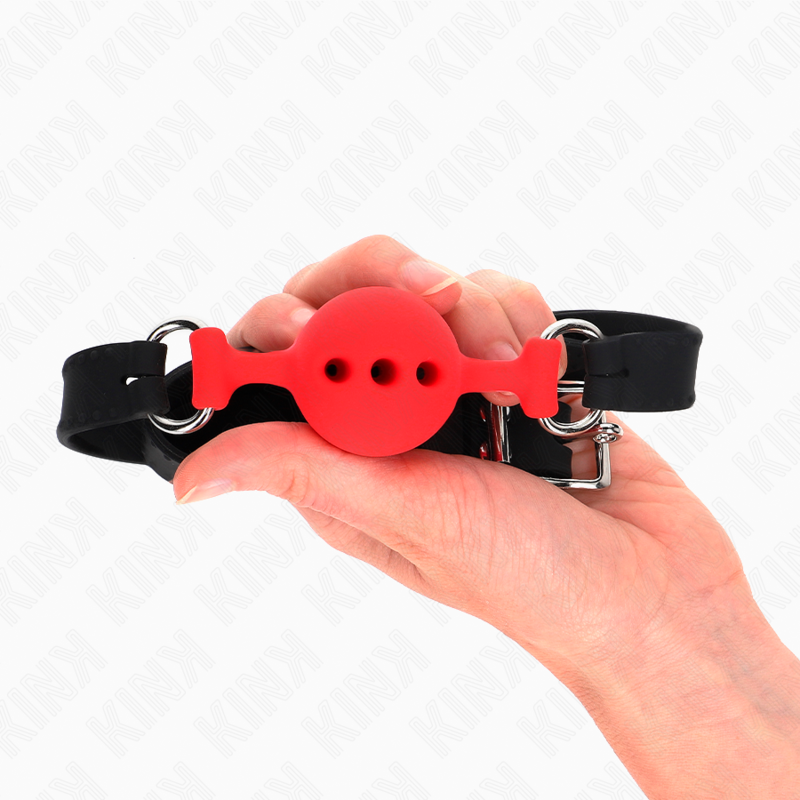 KINK - FULL SILICONE GAG 55 x 2 CM WITH 4 CM BALL SIZE S RED ADJUSTABLE 35-51 CM - My naughty haven #