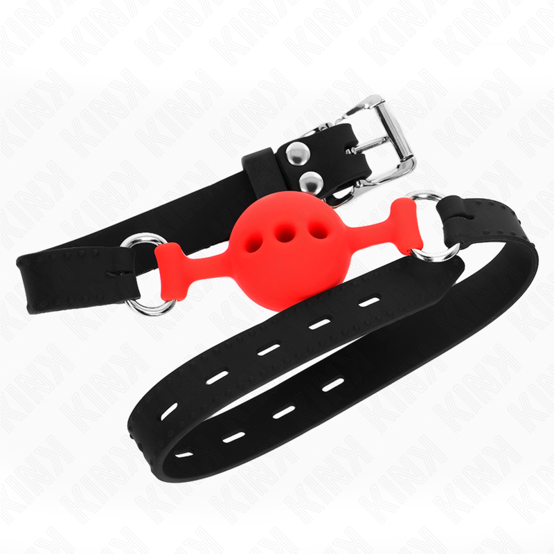 KINK - FULL SILICONE GAG 55 x 2 CM WITH 4 CM BALL SIZE S RED ADJUSTABLE 35-51 CM - My naughty haven #