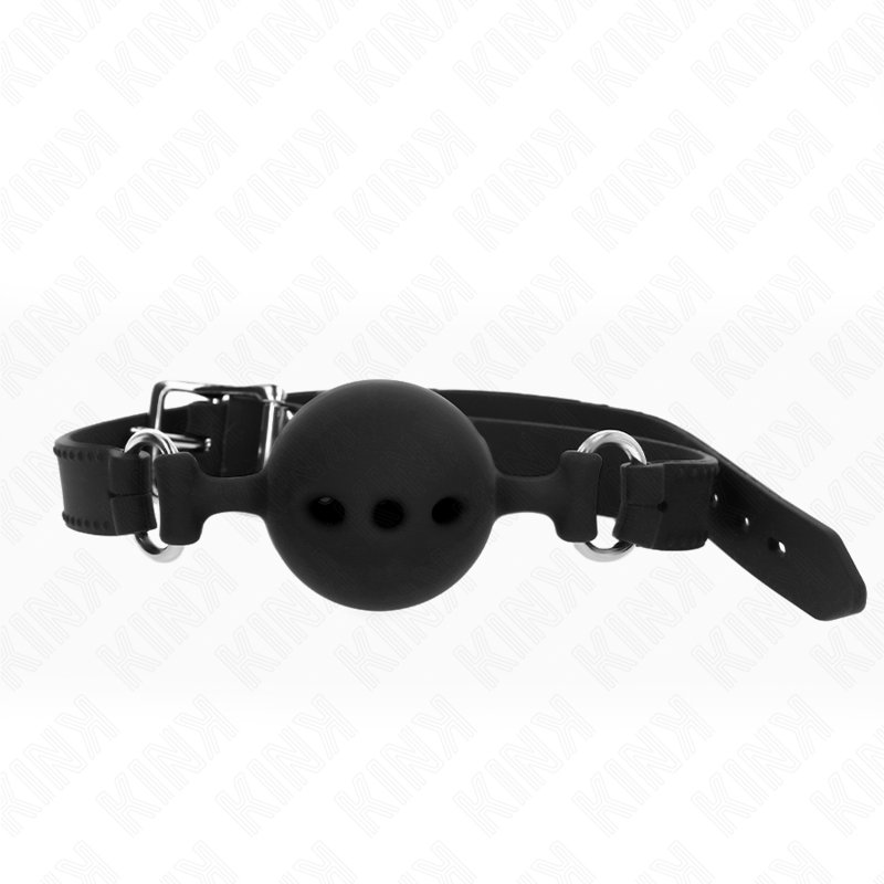 KINK - FULL SILICONE GAG 55 x 2 CM WITH 5 CM BALL SIZE L BLACK ADJUSTABLE 35-51 CM - My naughty haven #