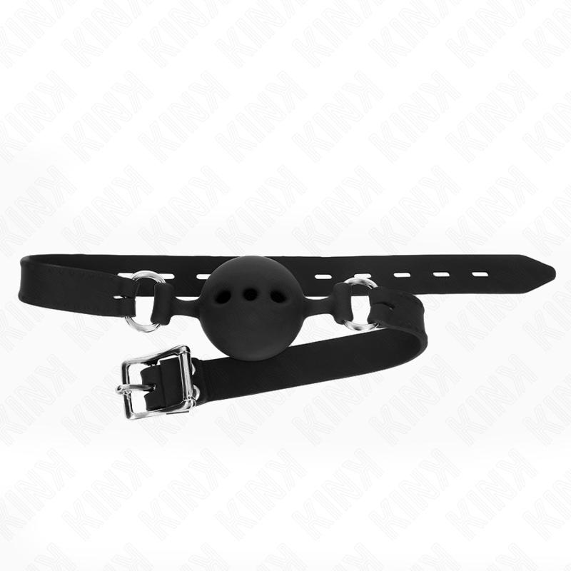 KINK - FULL SILICONE GAG 55 x 2 CM WITH 5 CM BALL SIZE L BLACK ADJUSTABLE 35-51 CM - My naughty haven #