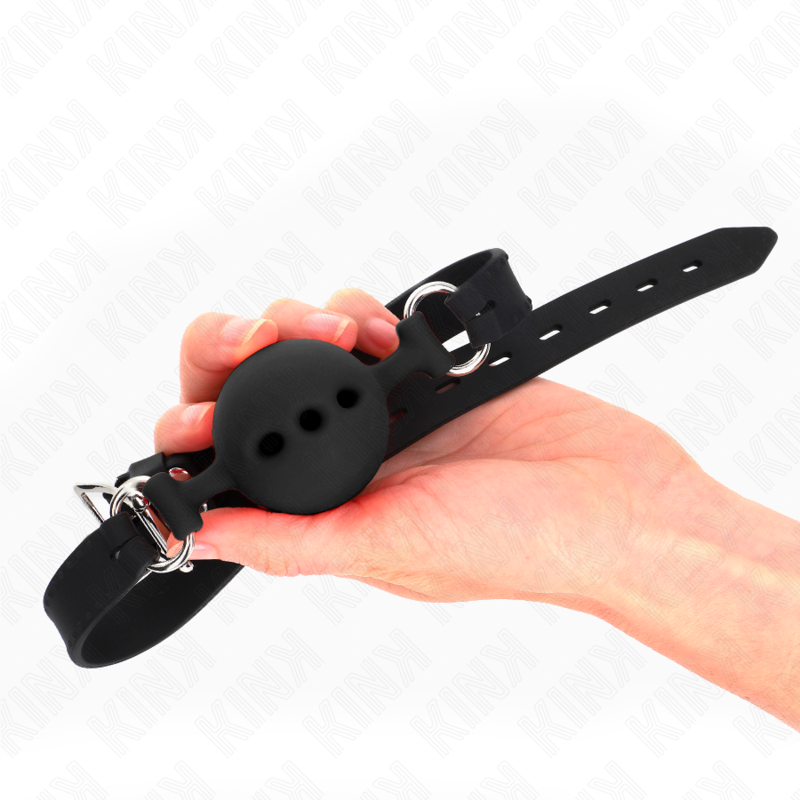 KINK - FULL SILICONE GAG 55 x 2 CM WITH 5 CM BALL SIZE L BLACK ADJUSTABLE 35-51 CM - My naughty haven #