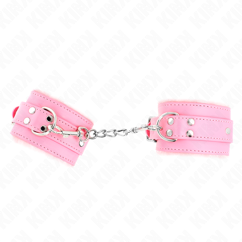 KINK - FUR LINED WRIST RESTRAINTS PINK WITH PINK BELT ADJUSTABLE 17-29 CM X 6 CM - My naughty haven #