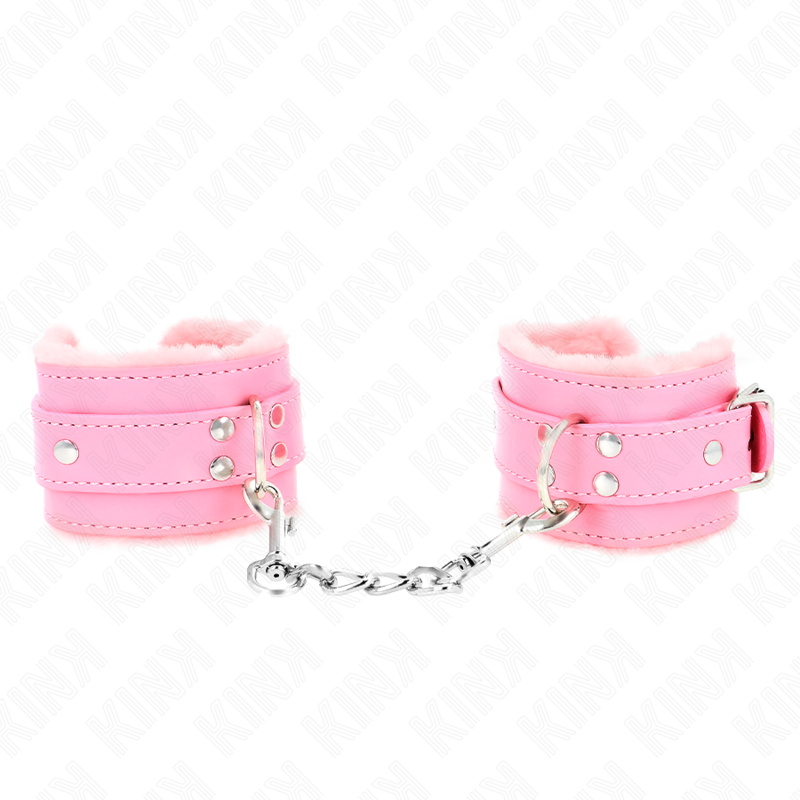KINK - FUR LINED WRIST RESTRAINTS PINK WITH PINK BELT ADJUSTABLE 17-29 CM X 6 CM - My naughty haven #